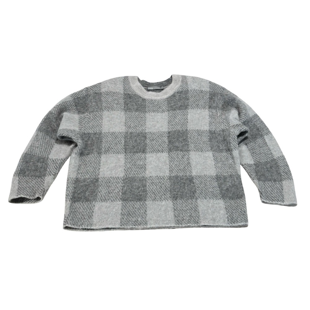 VINCE Women's Alpaca Mohair Blend Checkered Crewneck Knit Sweater Size L 24 x 25